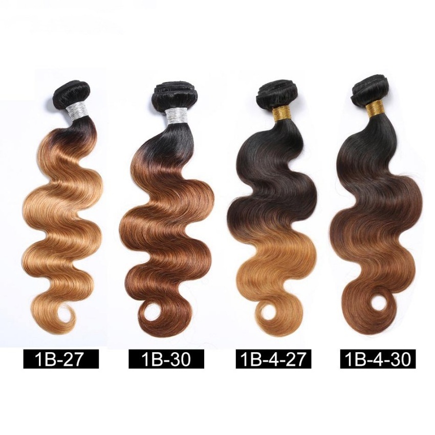 Ombre Brazilian Hair Bundles with closure Human Virgin Hair Weaves 100% Unprocessed Body Wave Human Hair