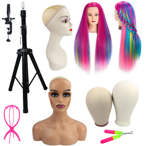 Mannequin Head With Shoulder Canvas Head Hairdressing Training Head Cheap Crochet Bracket Tripod Stand For Wig