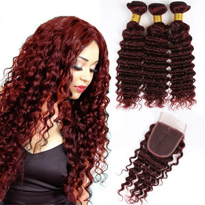 Burgundy Deep Wave Weft Human Hair Deep Curly Bundles Red Human Hair Bundles Hair