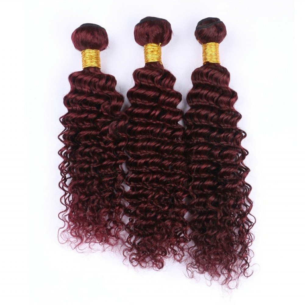 Burgundy Deep Wave Weft Human Hair Deep Curly Bundles Red Human Hair Bundles Hair