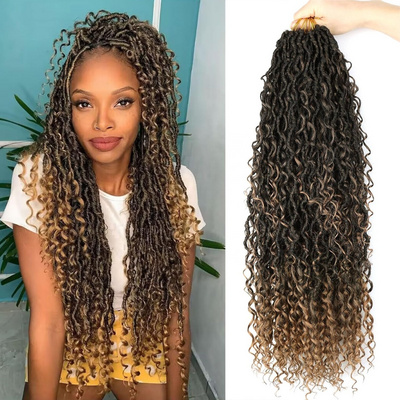 Ombre Color 14 18 Inch Curly Faux Locs Crochet Hair Extensions River Locs Crochet Goddess Faux Locs Braid