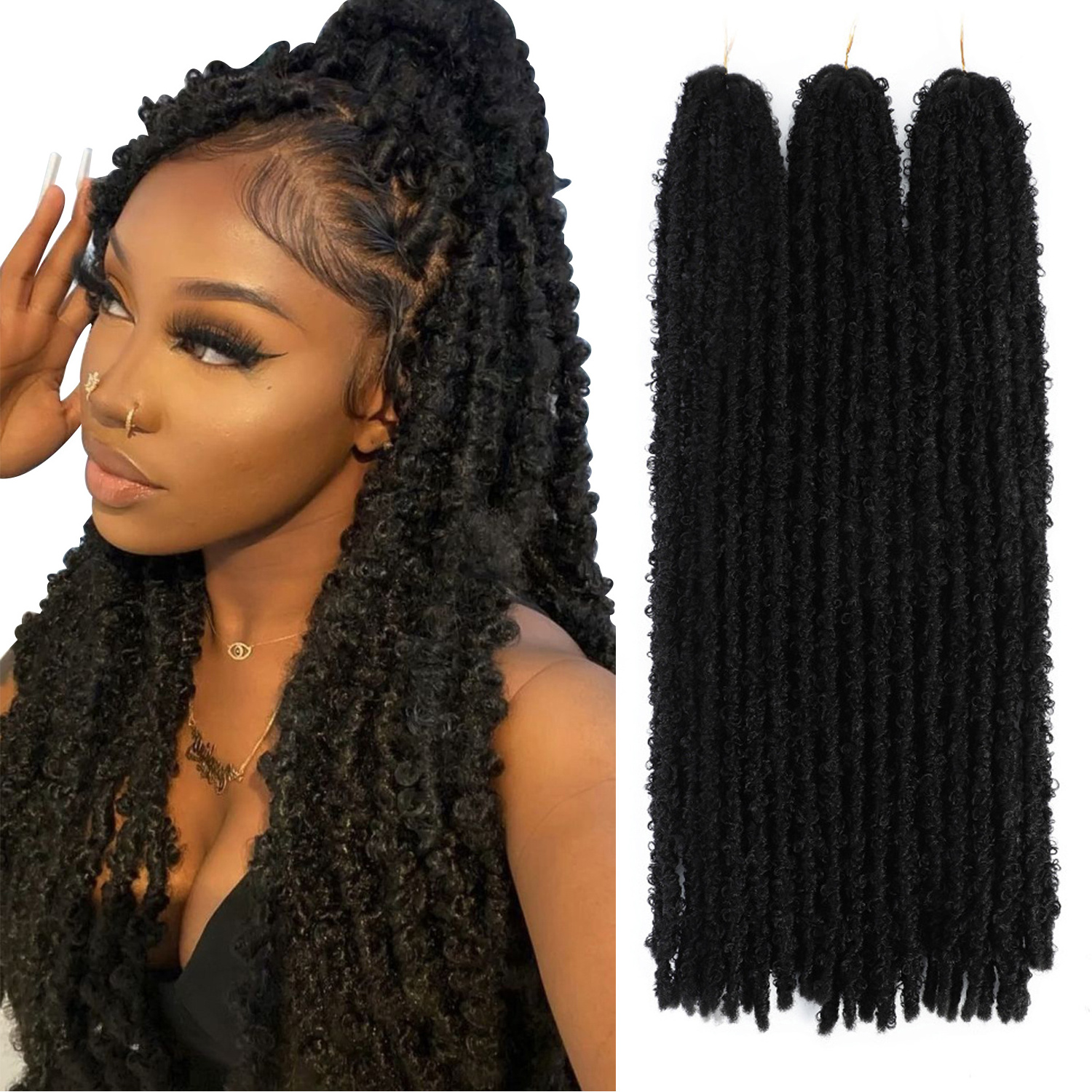 24 Inch Long Faux Soft Locs Crochet Braids Pre Looped Distressed Butterfly Dreadlocks Synthetic Hair Extensions For Black Women