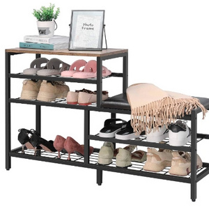 5-Tier Shoe Rack Bench with Seat - Entryway Storage Organizer in Industrial Design Brown Black