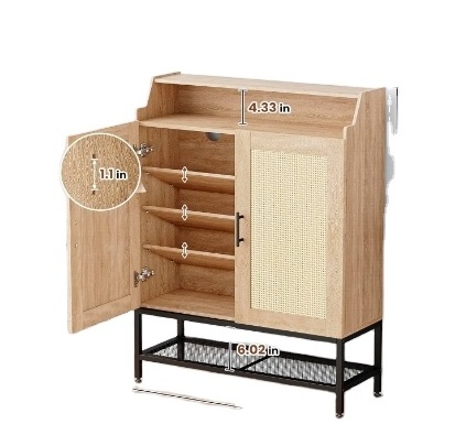 7-Tier Shoe Storage Cabinet with Rattan Doors Shoe Rack Organizer Cabinet with Adjustable Shelves & Buffer Hinge