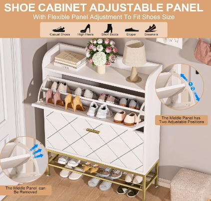 Hidden Shoe Cabinet with Flip Drawers for Entryway Free Standing Narrow Shoe Rack Organizer Wooden Slim Shoe