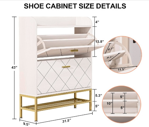 Hidden Shoe Cabinet with Flip Drawers for Entryway Free Standing Narrow Shoe Rack Organizer Wooden Slim Shoe