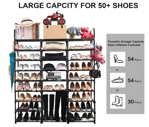 9-Tier Metal Shoe Rack - Holds 50-55 Pairs Tall Storage Shelf for Shoes