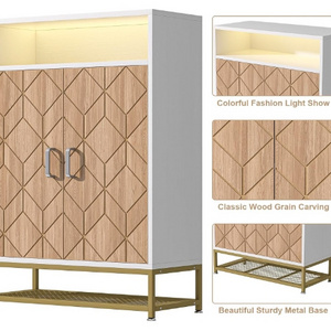 Shoe Cabinet with Doors 6 Tier 24 Pairs Shoe Storage Wooden Shoes Rack Organizer with Metal Legs and Led Light