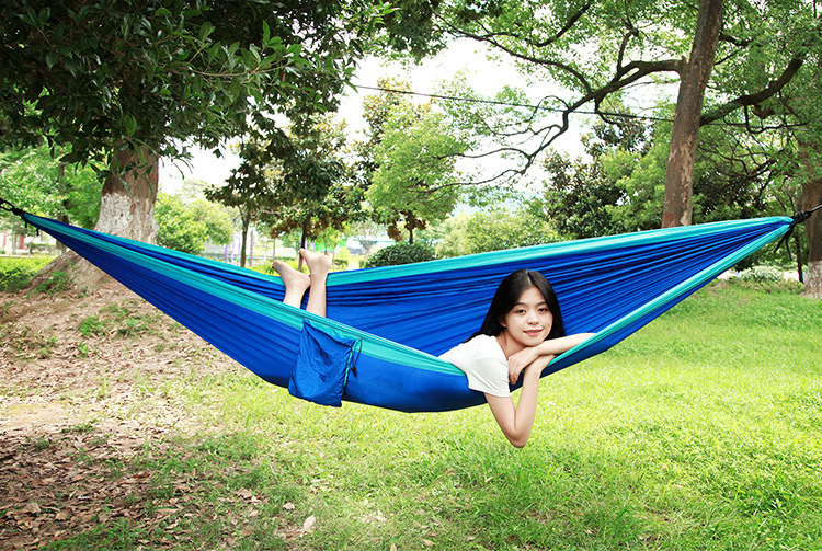 Outdoor double camping portable fabric nylon hammock with tree belt ultralight parachute