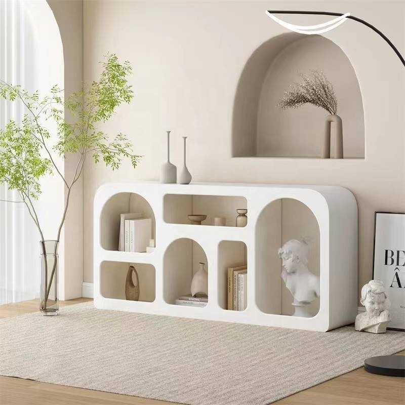 2024 New Popular Nordic Cream Cave Cabinet Bookcase White Color Furniture Living Room Display Showcase