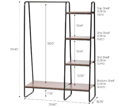 closet storage wardrobe Metal Garment Rack with Wood Shelves Black and Dark Brown large wardrobe accessories