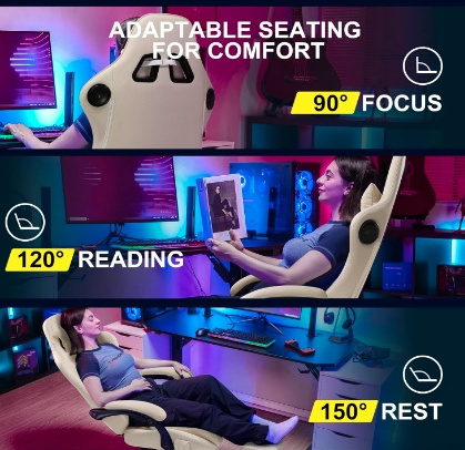 Gaming Chair Fabric Spring Cushion Massage Game Chair Cloth with Headrest Ergonomic Computer Chair with Footrest