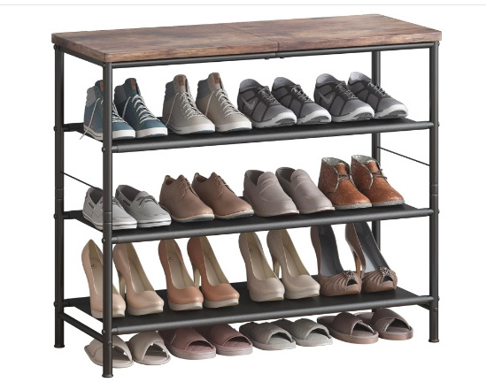 Shoe Rack Organizer 4 Tier Metal Organizer Shelf with Industrial Layer Fabric for Entryway Closet Bedroom Living Room Garage