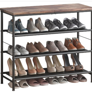 Shoe Rack Organizer 4 Tier Metal Organizer Shelf with Industrial Layer Fabric for Entryway Closet Bedroom Living Room Garage