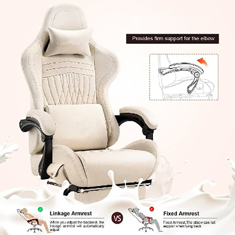 Gaming Chair Fabric Spring Cushion Massage Game Chair Cloth with Headrest Ergonomic Computer Chair with Footrest