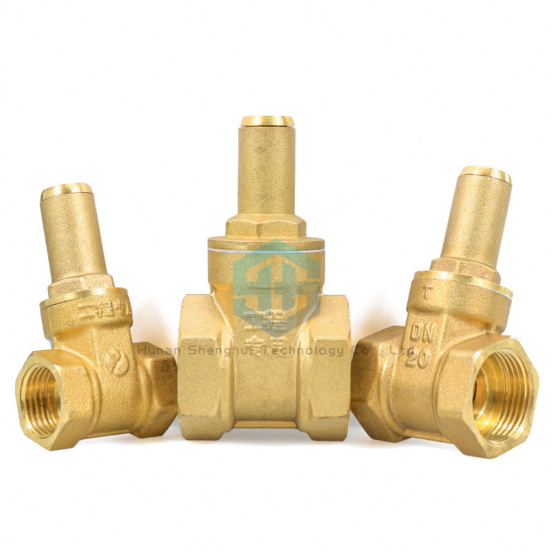 Cylindrical brass gate valve with lock in front of water meter for water Oil Gas