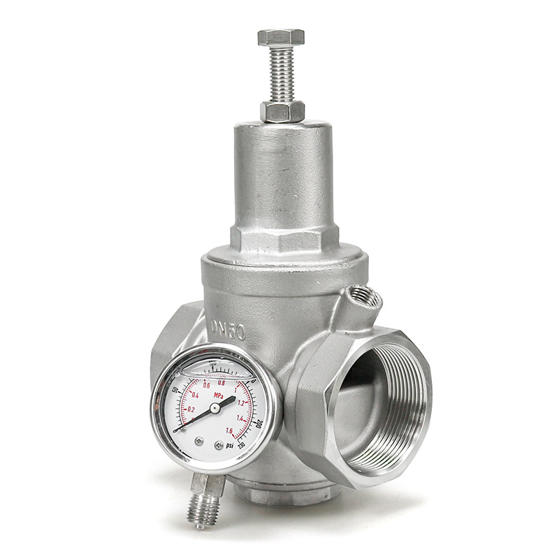 Stainless Steel 304 Tap Water Pressure Regulator High Temperature Thread with Pressure Gauge Pressure Reducing Valve