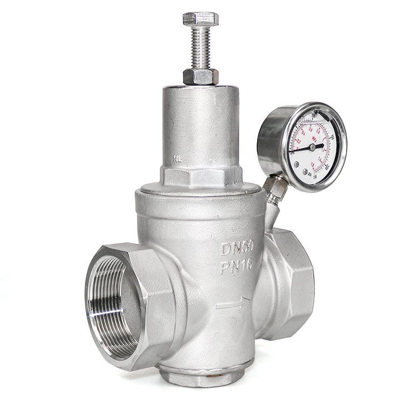 Stainless Steel 304 Tap Water Pressure Regulator High Temperature Thread with Pressure Gauge Pressure Reducing Valve