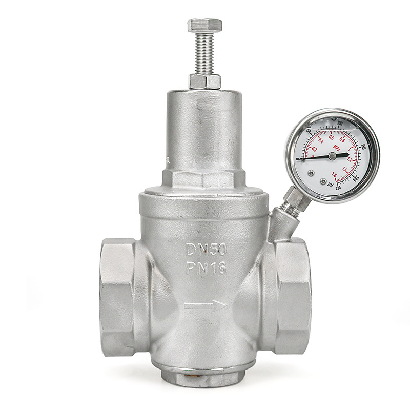 Stainless Steel 304 Tap Water Pressure Regulator High Temperature Thread with Pressure Gauge Pressure Reducing Valve