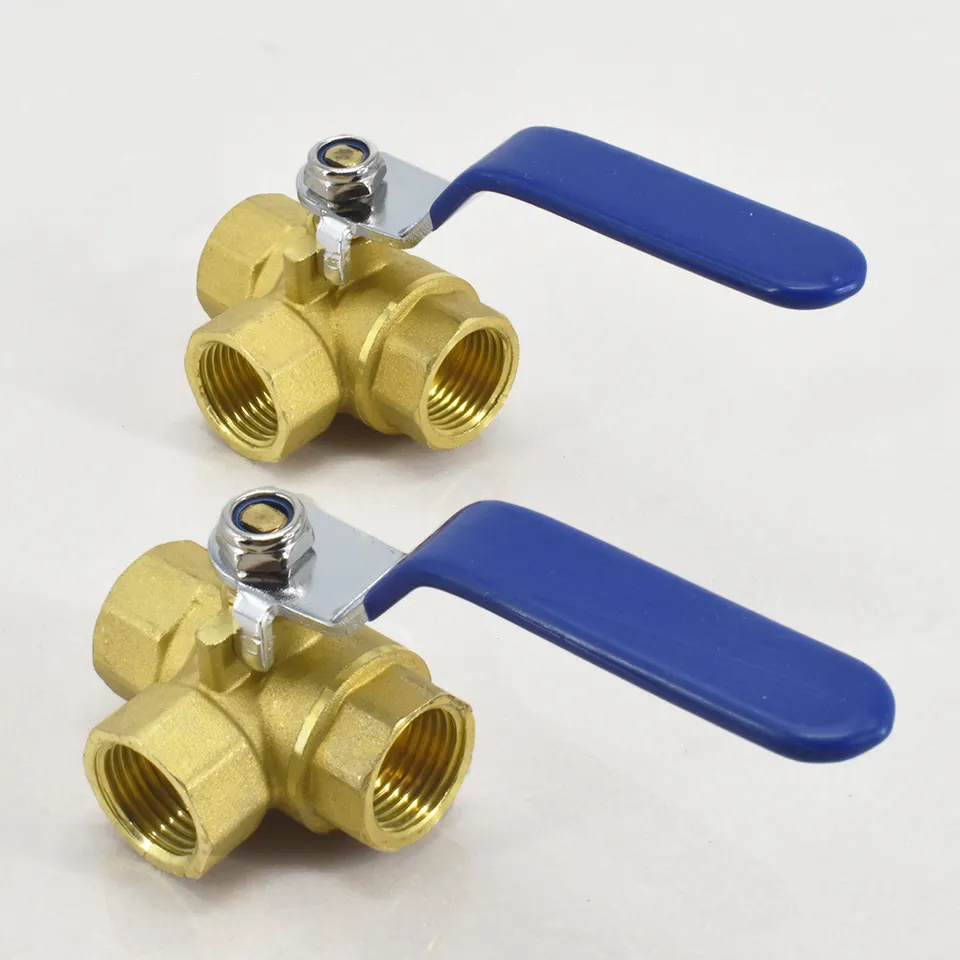 3 Way Ball Valve Internal Threaded L / T Type 1/2 3/4 1 1-1/4 1-1/2 2 Inch Brass Three-Way Brass Ball Valve for water use