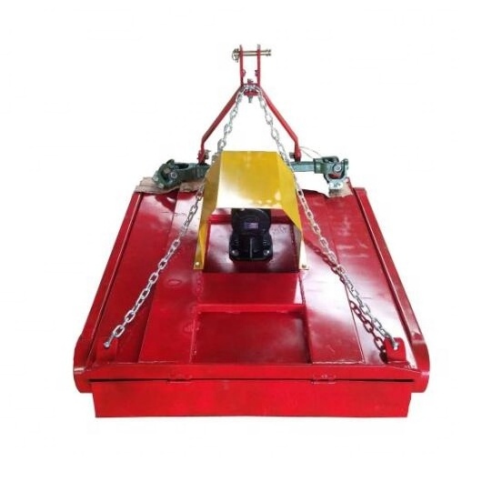 The swing blade lawn mower hanging from the back of the rotary lawn mower tractor can be used on lawns and pastures