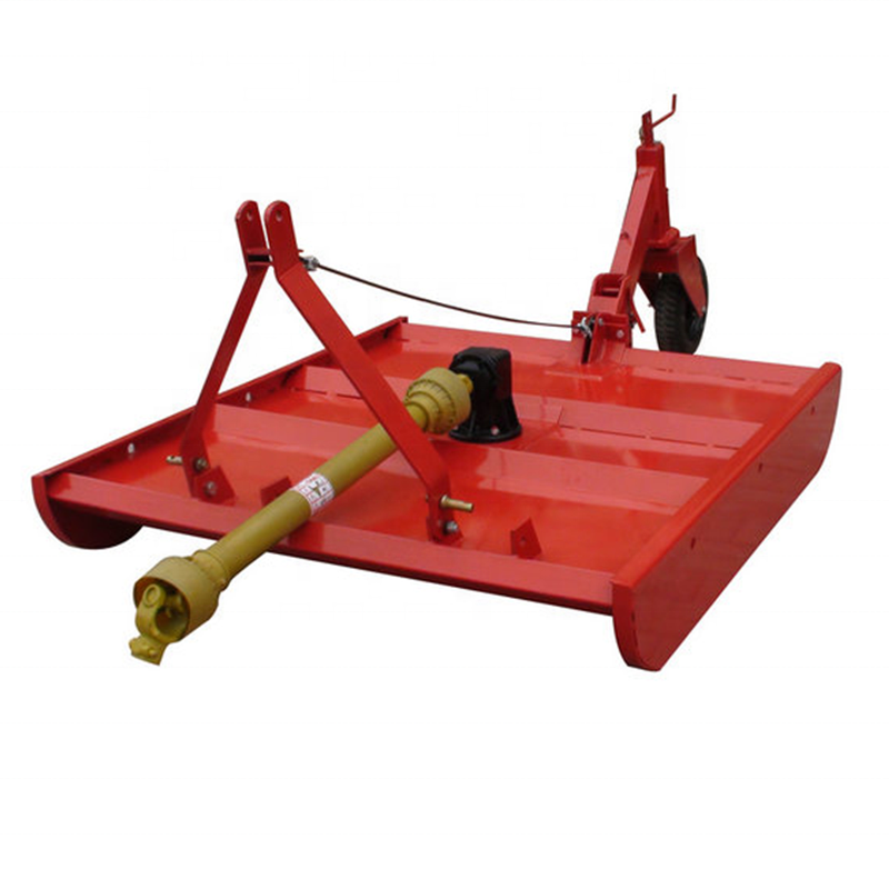 The swing blade lawn mower hanging from the back of the rotary lawn mower tractor can be used on lawns and pastures