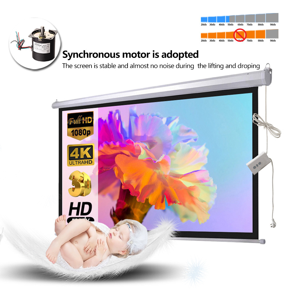 Motor projector screen 1:1  roll up automatic 60 72  84  92 100 120  150  motorized projector screen