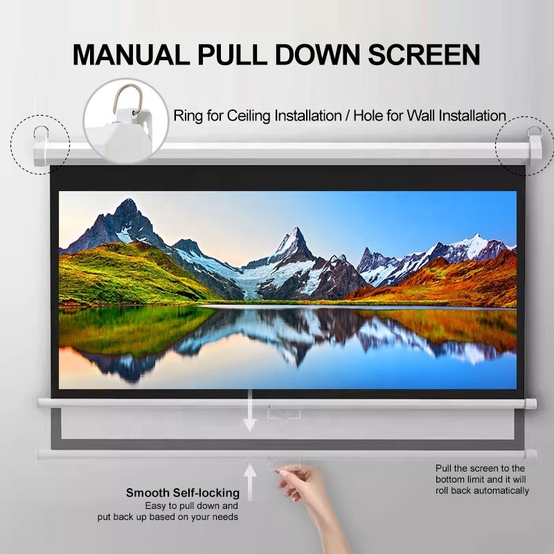 84 100 120 inches Manual Projector Screen 4:3 16:9 Hand Rolling Projection Curtain Home Office Theater Wall Projector Screen