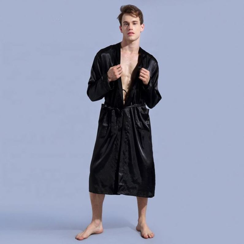 X2440 Wholesale Sexy Gifts Robe For Men Luxury Custom Logo Men Bath Robe Soft Satin Kimono Robe for Wholesaler