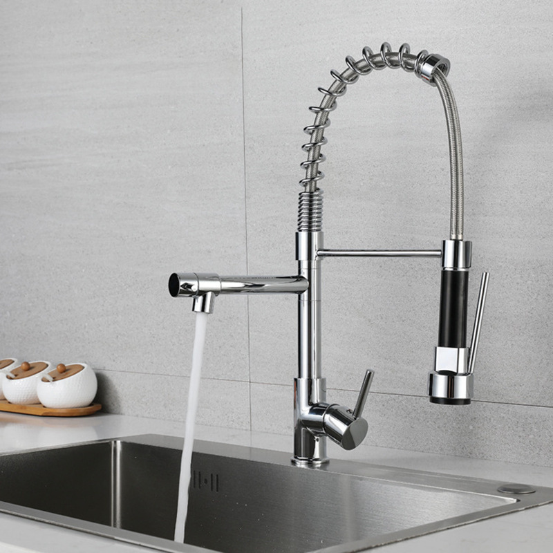 Multifunctional Universal Spring Smart Kitchen Faucet Vegetable Basin Cold And Hot Tap American Spring Pull Out Kitchen Faucet