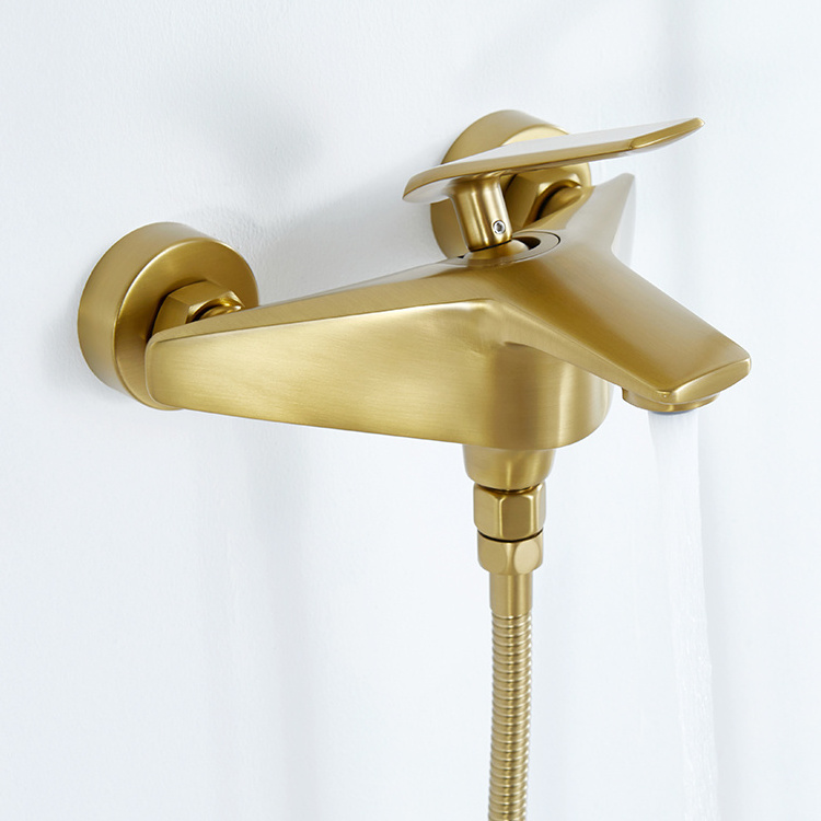 Modern Wall Mounted Brass Brushed Gold Single Handle Bathroom Shower Mixer Valve Bathtub Faucet