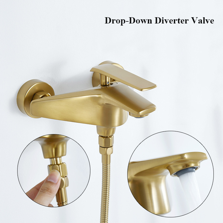 Modern Wall Mounted Brass Brushed Gold Single Handle Bathroom Shower Mixer Valve Bathtub Faucet