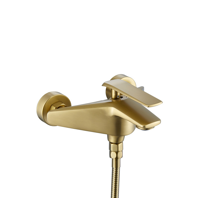 Modern Wall Mounted Brass Brushed Gold Single Handle Bathroom Shower Mixer Valve Bathtub Faucet