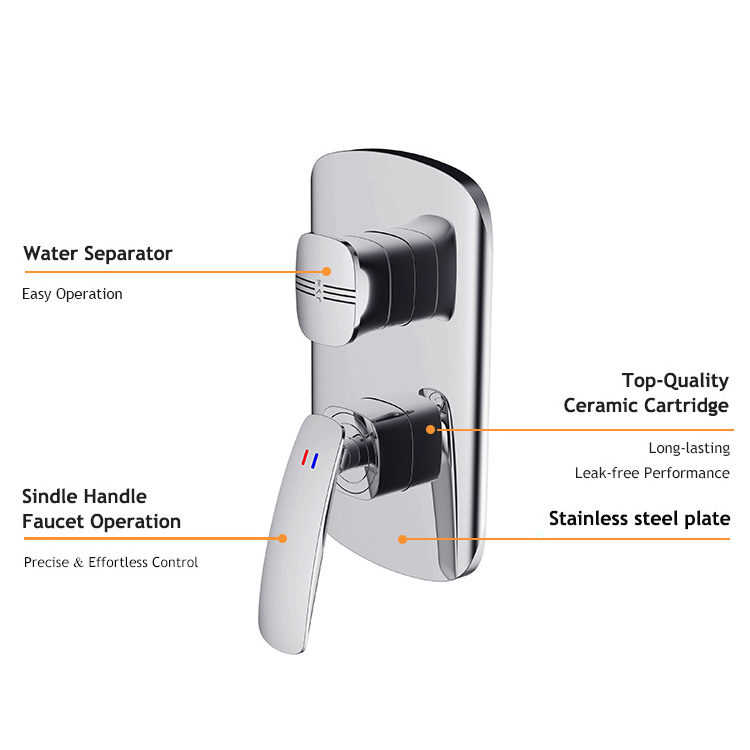 3-Function Brass Bathroom Shower Mixer Trim Set Concealed Diverter Valve for Hot and Cold Water for Home and Hotel Use