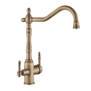 European Style Antique Copper Faucet Rotatable Double Handle Multifunctional Pull Valve for Cold and Hot Mixed Kitchen Use