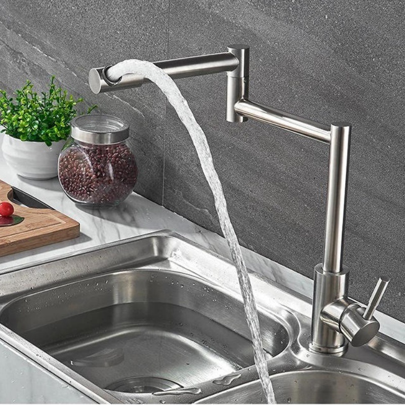 Special Tall 360 Degree Single-Handle Nickel Brushed Kitchen Faucet Modern Pull-Down Long Faucet with Single Hole Installation