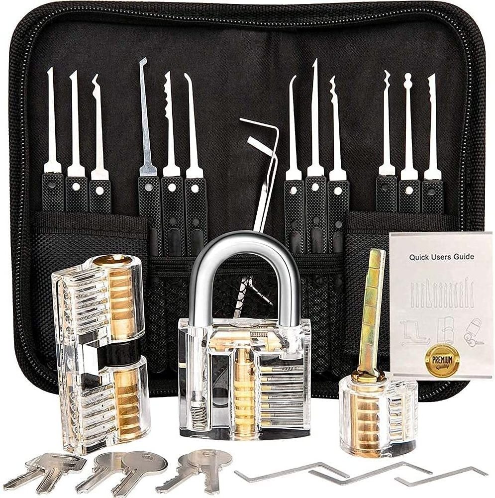 Professional Locksmith Factory Lock Pick Set Practice Lock Training Tool Kit with 3 transparent locks