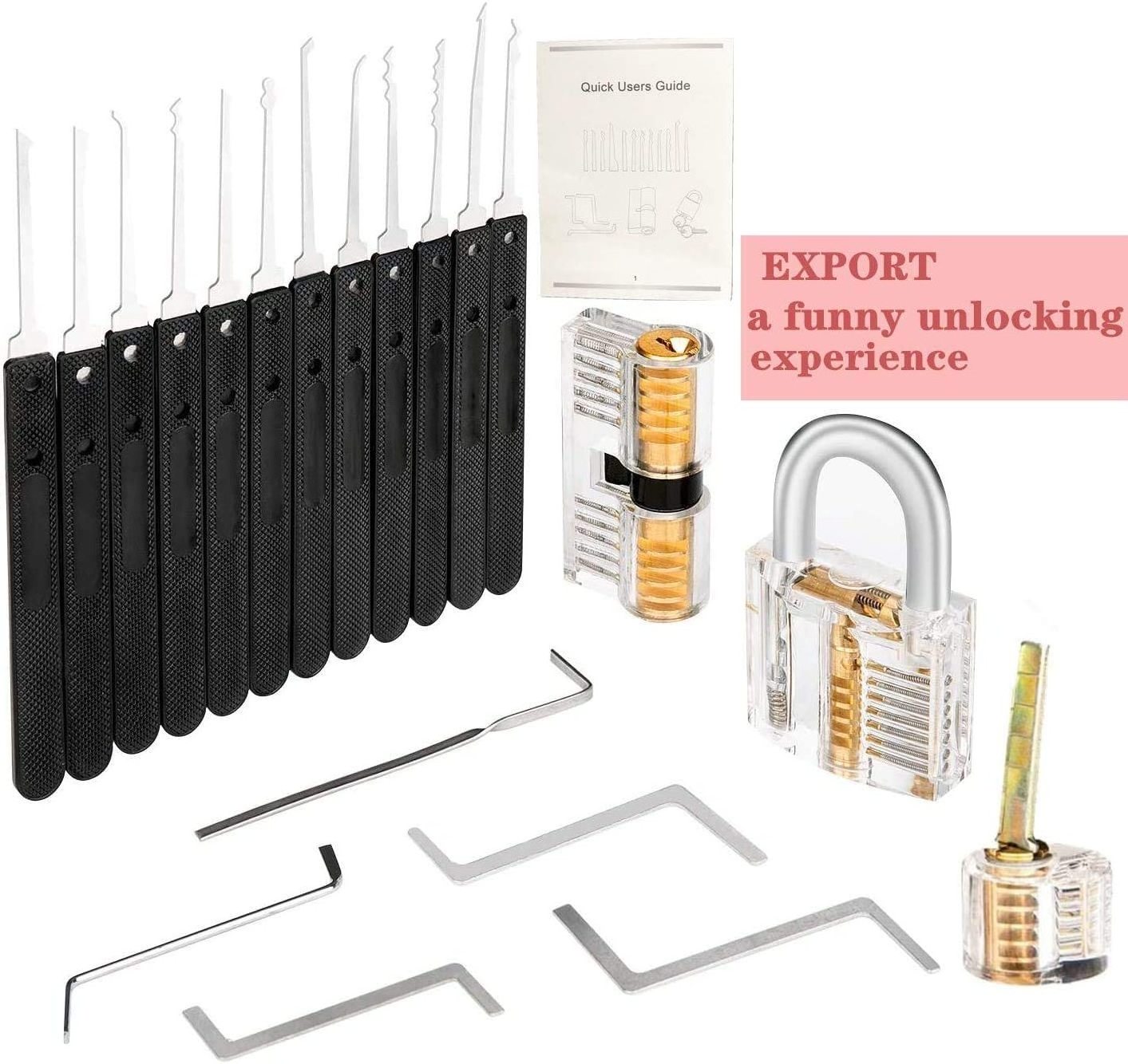 Professional Locksmith Factory Lock Pick Set Practice Lock Training Tool Kit with 3 transparent locks