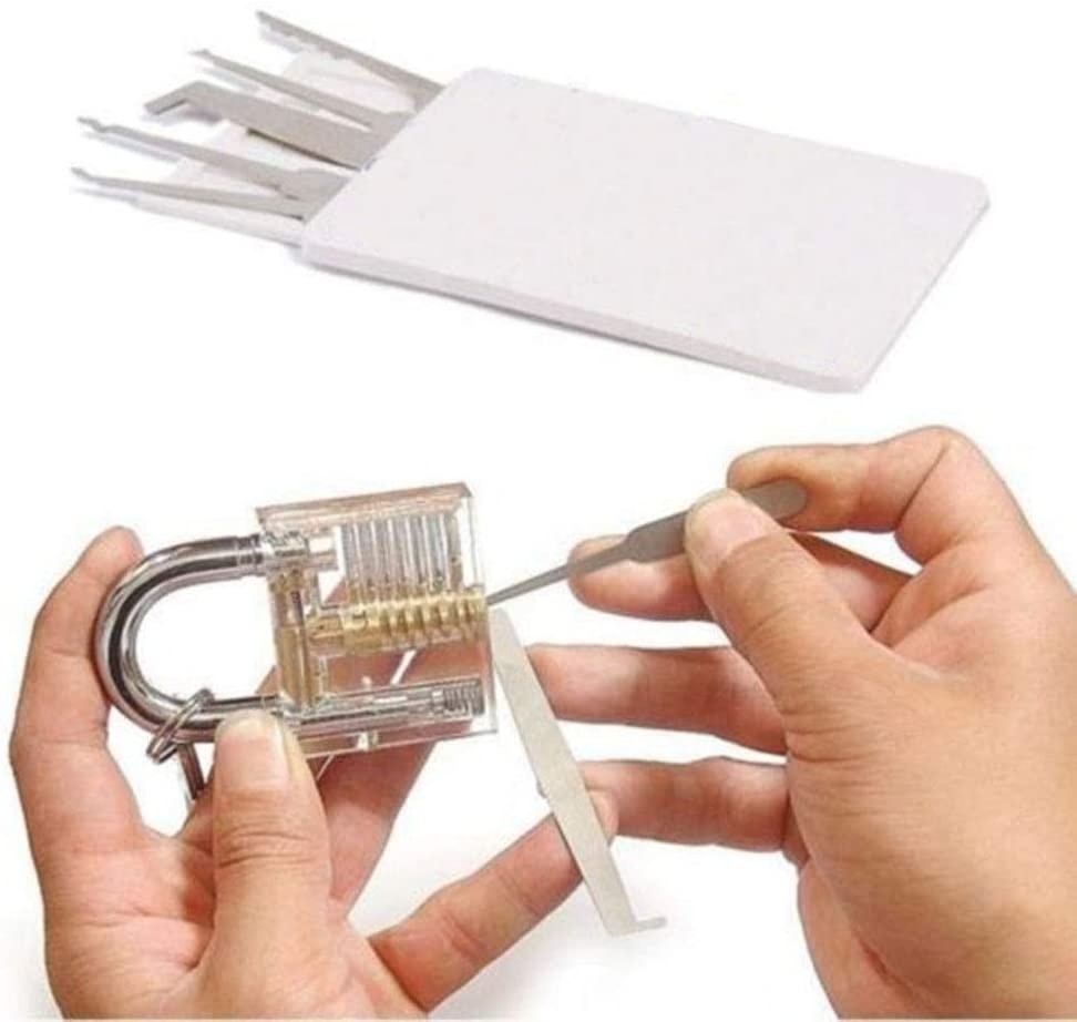 China manufacture Gun with 5 in 1 Credit Card 25 Piece Lock Pick Set Clear Practice Training Locks