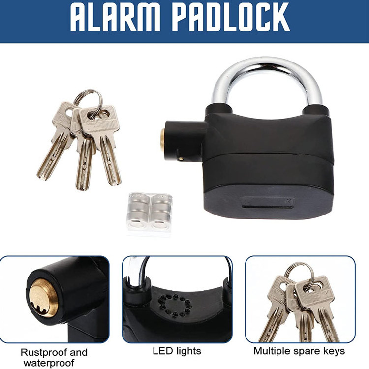 Safety 110db Door Alarm Padlock Anti-theft Waterproof Motorcycle Siren Safety Padlock Lock