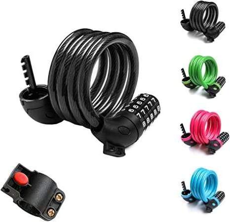 4-Foot Spiral Safety Resettable Combination Bicycle Lock With Mounting Bracket Bicycle Cable Lock