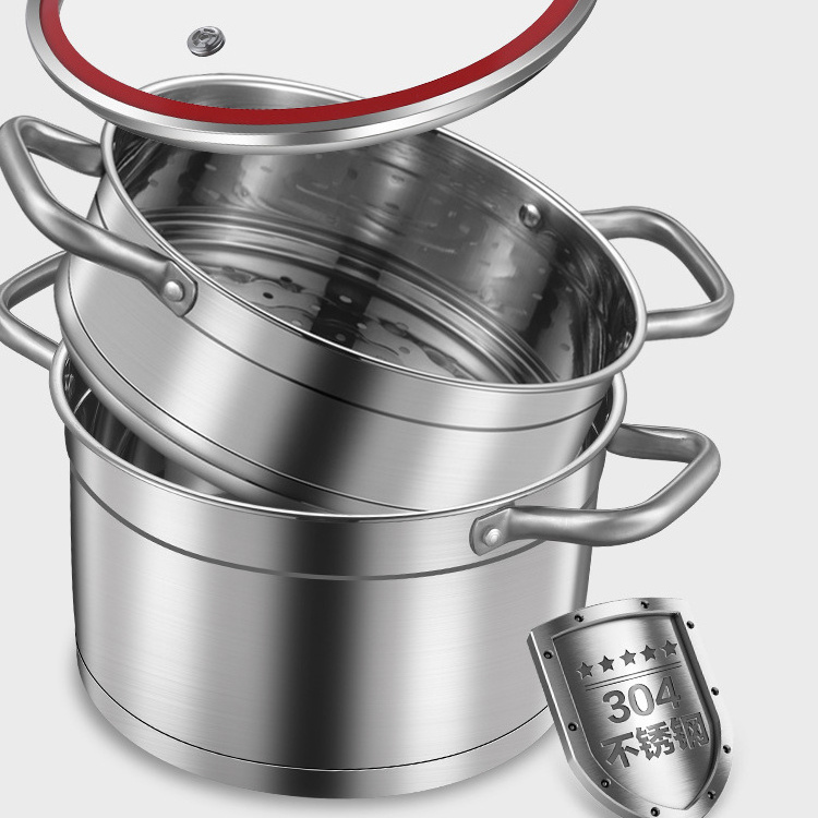 304 Food Grade Stainless Steel Steamer Soup Pot Single/Double Household Right Angle Pot Gift Pot Large Capacity