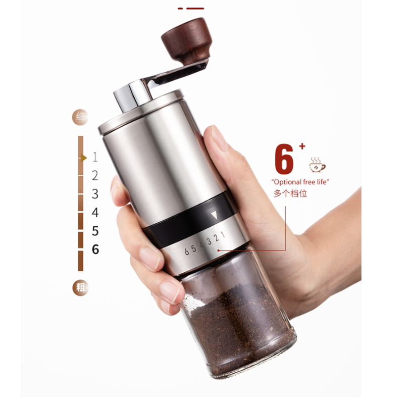 Hot Sale Crank 6 Precise Coarseness Setting Stainless Steel Portable Espresso Hand Manual Coffee Grinder Factory Outlet