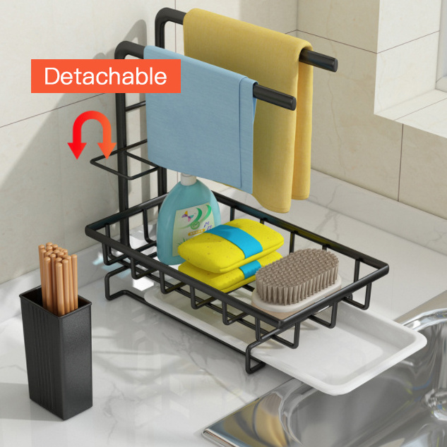 Hot multi function Organizer Black/White Kitchen Storage Stand Sink Rag Sponge Rack dual Mounted method storage Holder