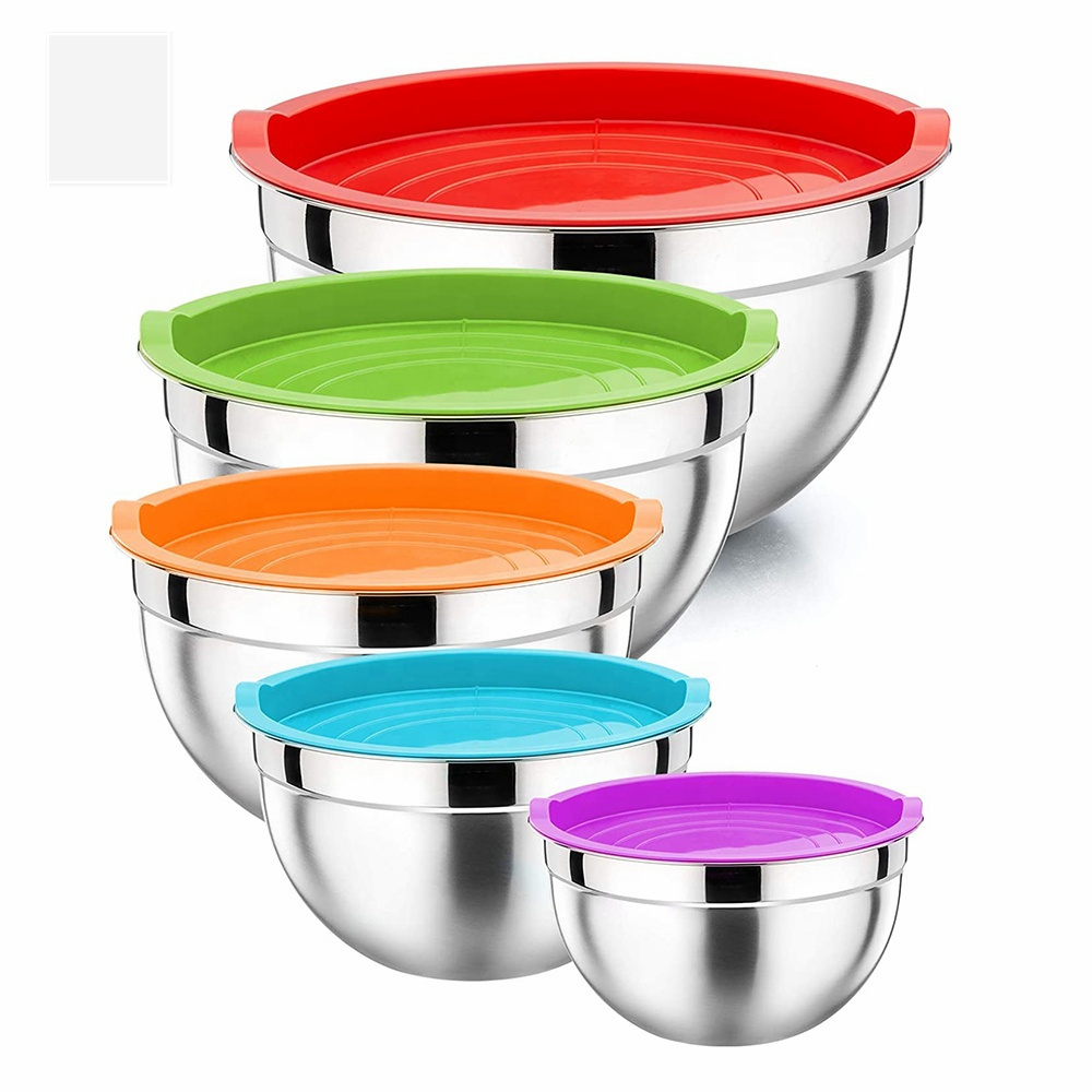 Amazon Top Seller Stainless Steel Salad Bowl Heat Insulated Non-Slip Bottom Rice Soup Mixing Bowls Set with Airtight Lids