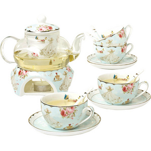 New Design Luxury British Bone China Ceramic Heat- Resistant Glass Filtering Flower Tea Cup Set Transparent Transparent Teapot