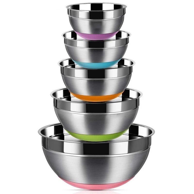 Top selling Stainless Steel Salad Bowl Heat Insulated Non-Slip Bottom Rice Soup Mixing Bowls Set with Airtight Lids