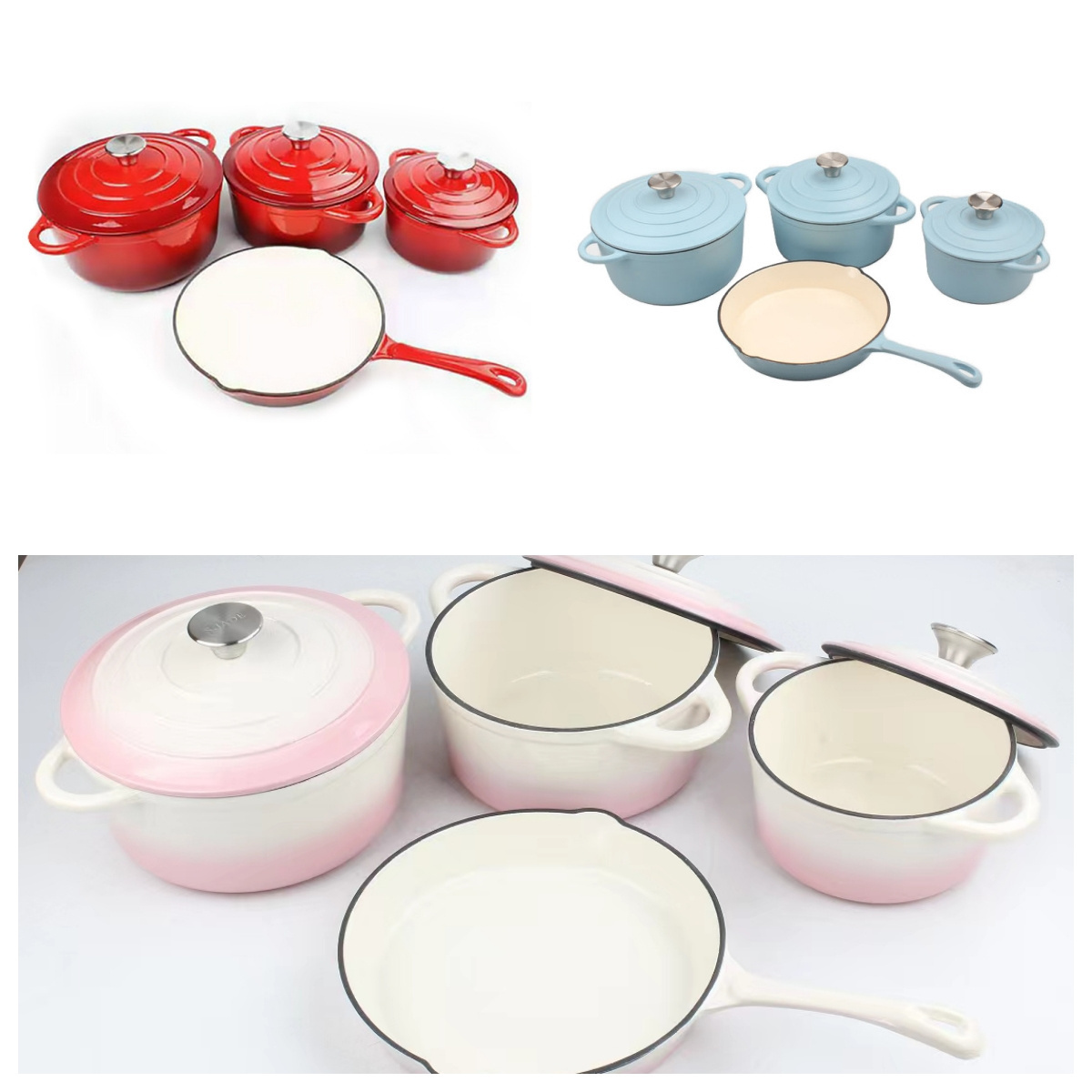 High Quality Hot Sale Cookware Enamel Cast Iron Kitchenware Pot and Pan Set