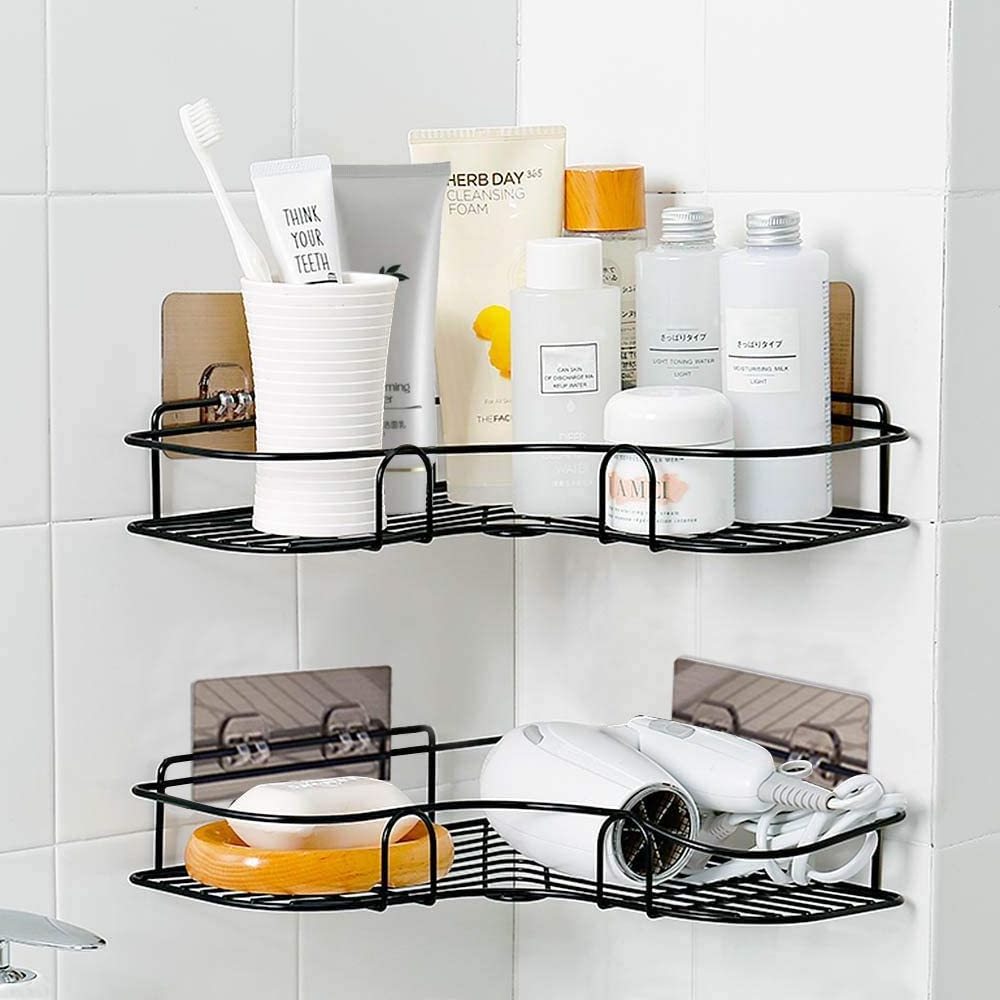 Shower Organizer Storage Bathroom Shelves Shower Caddy With Rustproof Stainless Steel Self Adhesive Hook For Toilet Dorm Kitchen