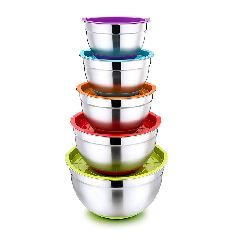 Top selling Stainless Steel Salad Bowl Heat Insulated Non-Slip Bottom Rice Soup Mixing Bowls Set with Airtight Lids